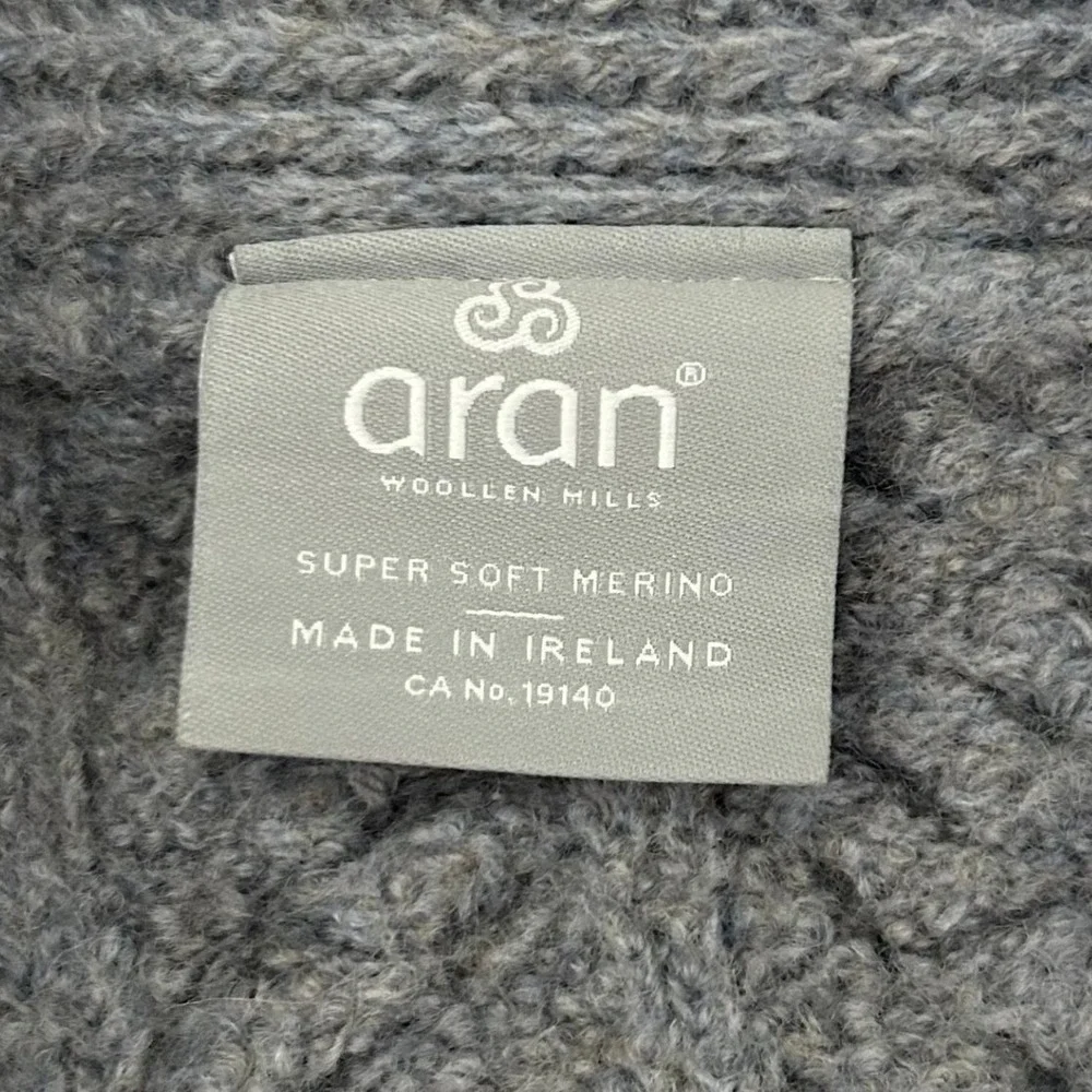 Aran Woollen Mills Cardigan Womens Small Blue Merino Wool Cable Knit Ireland